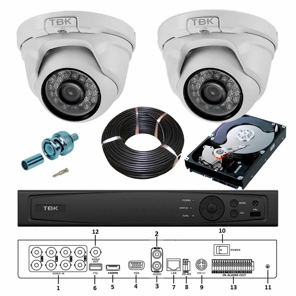 Pack Básico CCTV Video vigilancia 2 Cámaras Grabador Vía Cable Conexión remoto Continox Hikvision TBK Madrid