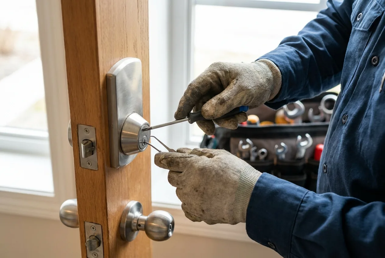 Técnico de Continox reparando una cerradura de seguridad en Madrid